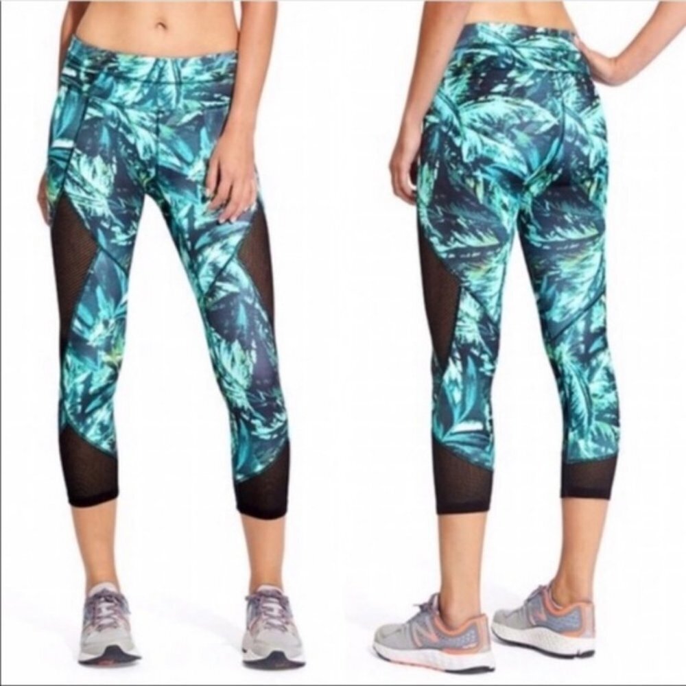 Athleta Tropical Palm Print Mesh Cropped Leggings - Picture 2 of 11